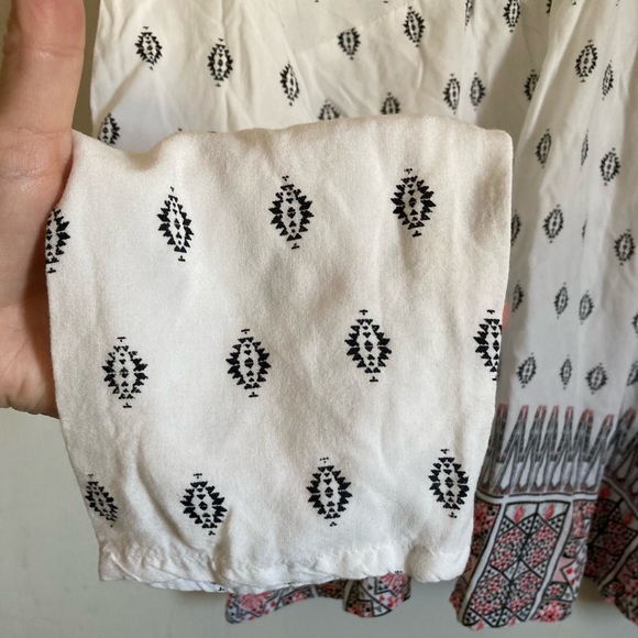 🌞Roxy V Neck White Boho Print Tie Back Keyhole Long Sleeve Flowy Blouse #Gr - Picture 7 of 10